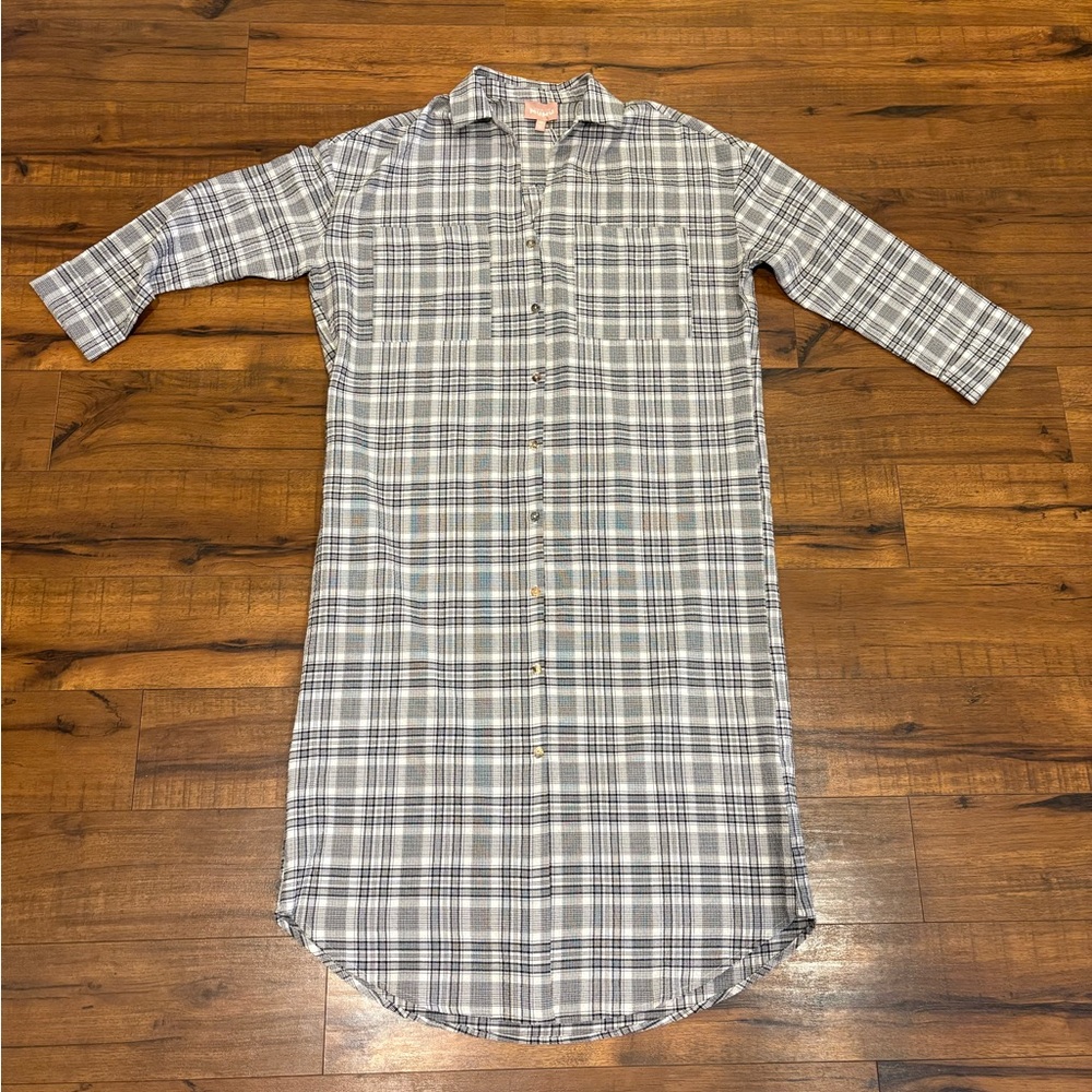 Show Me Your Mumu Midi Tunic Shirt Dress Black White Plaid Button Up Western XS